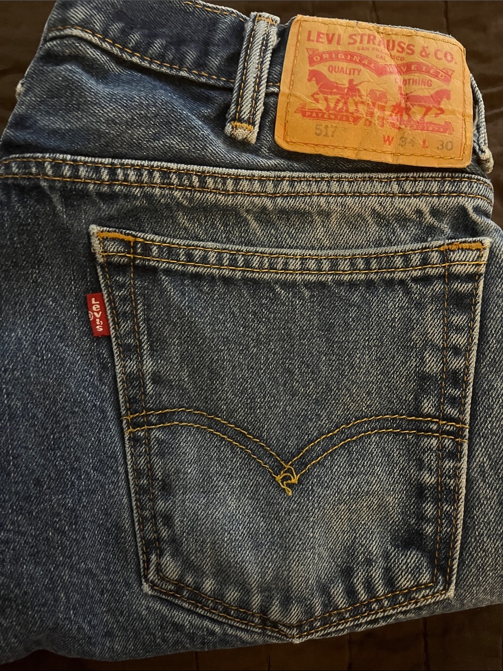 Levi's Men's Blue Bootcut Jeans with Tan Leather Patch